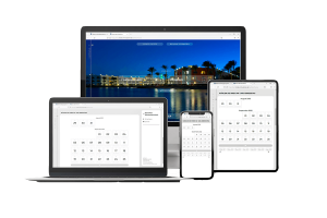 Responsive Ansicht des SoftTec hotline Buchungssystem auf Desktop, Laptop, Tablet und Smartphone