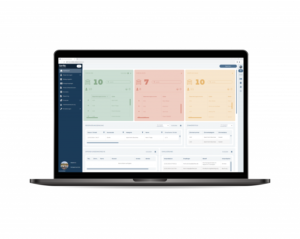 Mockup der SoftTec Cloud Hotelsoftware mit dem modernen Dashboard