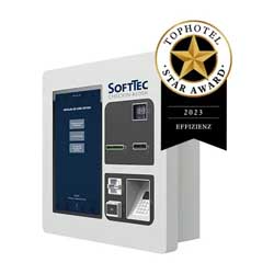 SoftTec Checkin-Kiosk mit dem Logo der Tophotel Star Award Auszeichnung 2023
