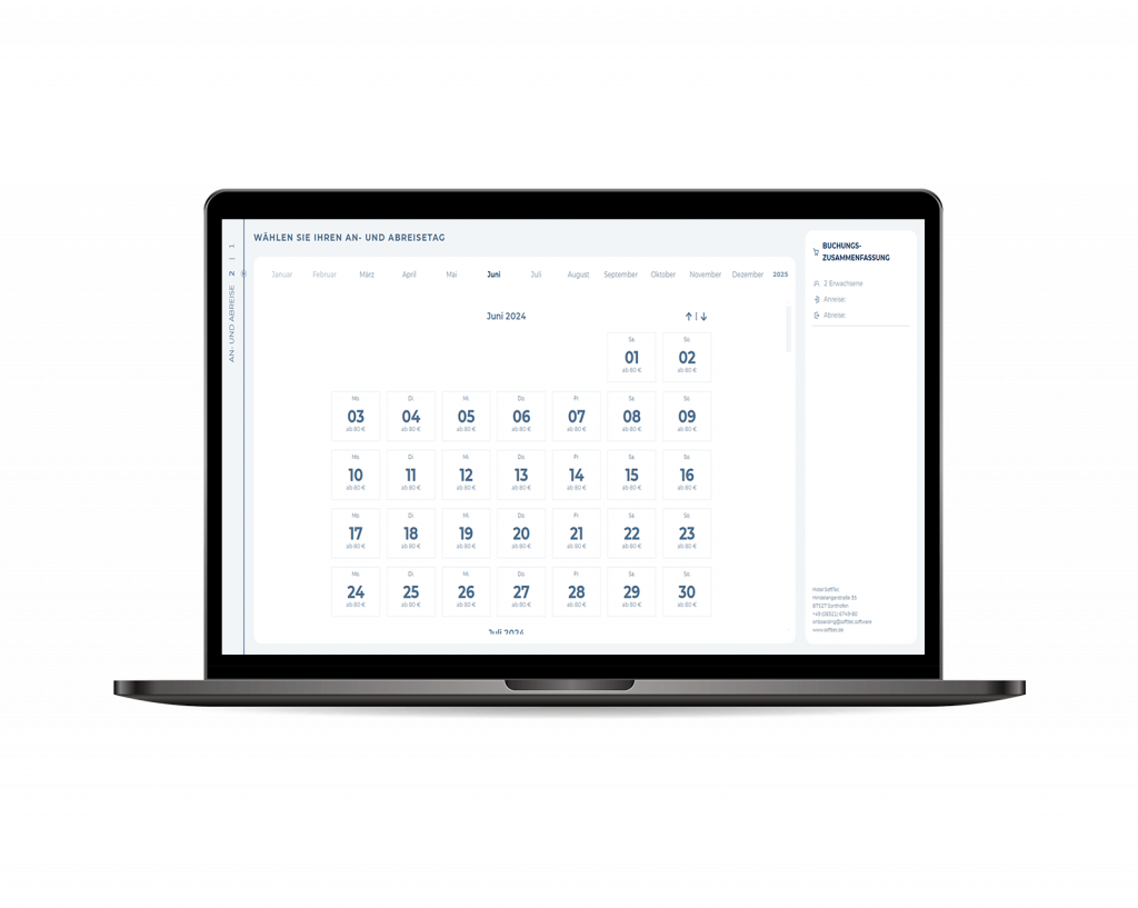 Übersichtlicher Kalender des Buchungssystem der SoftTec Cloud Hotelsoftware auf einem Laptop