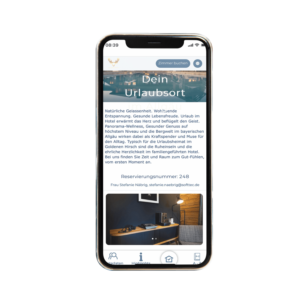 Gästeaccount der SoftTec Cloud Hotelsoftware in der mobilen Ansicht