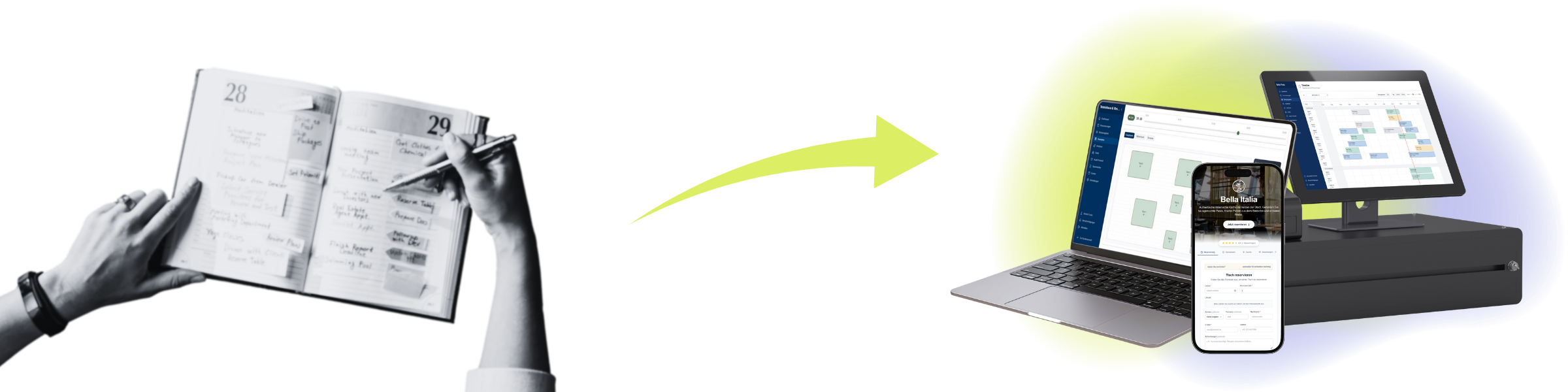 Vom analogen Reservierungsbuch zum digitalen Reservate-System auf Laptop, Tablet, Smartphone und Kassensystem