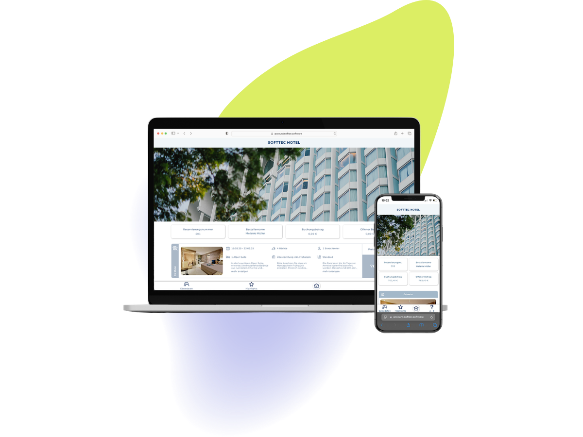 Gäste-Account der SoftTec Cloud Hotelsoftware in der Desktop- und mobilen Ansicht
