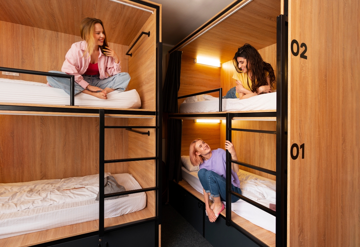 Hostel mit Mehrbettzimmern, Software für Betten und Gruppen