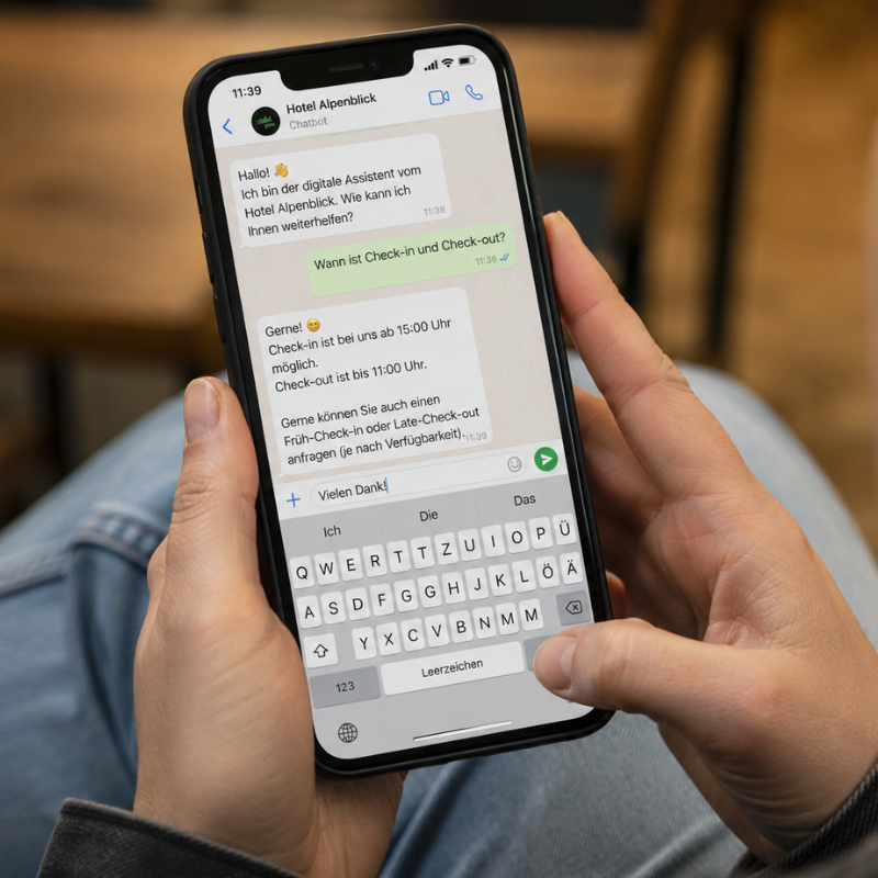 Gast chattet über WhatsApp mit dem Hotel Chatbot