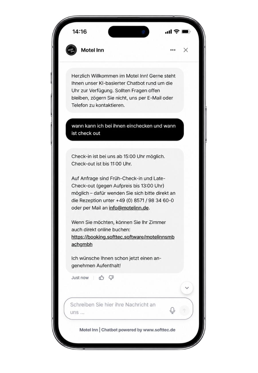 Hotel Chatbot im individuellen Corporate Design mit eigenen Farben und Logo