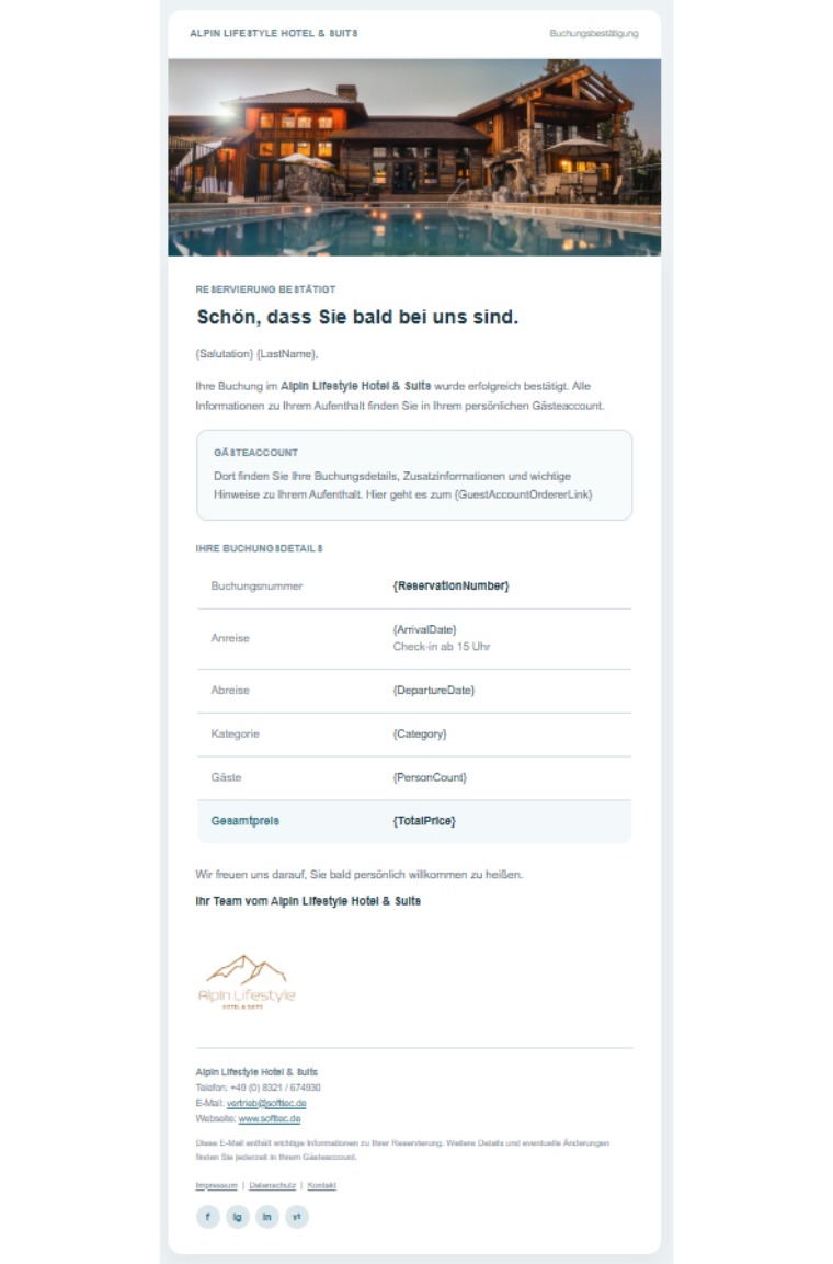 Übersicht der Individualisierungsmöglichkeiten einer HTML-Mail: Logo, Headerbild, Farben, Schriften und Inhaltsbereiche