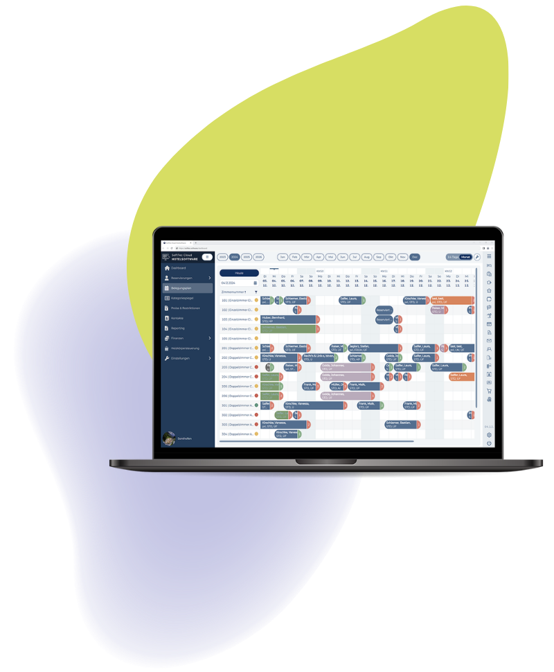 SoftTec Cloud Hotelsoftware Reservierungsplan auf einem Laptop