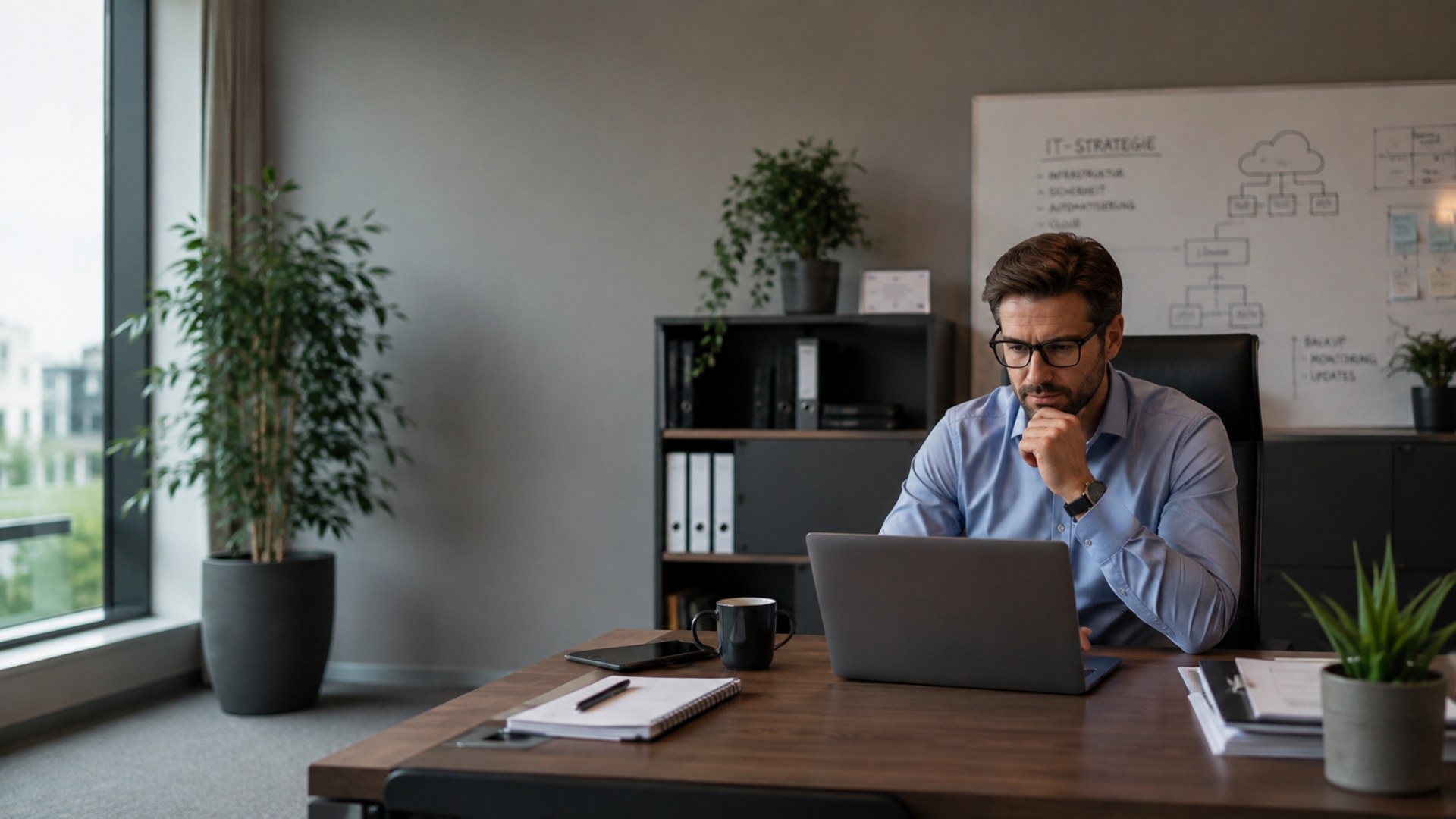 IT-Manager arbeitet an der IT-Strategie seines Hotels