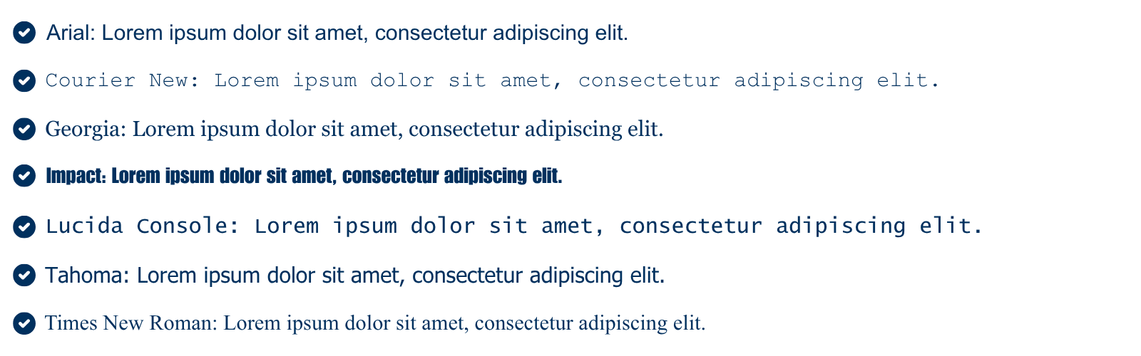 Schriftarten für HTML-Mails im Vergleich: Arial, Courier New, Georgia, Impact, Lucida Console, Tahoma und Times New Roman