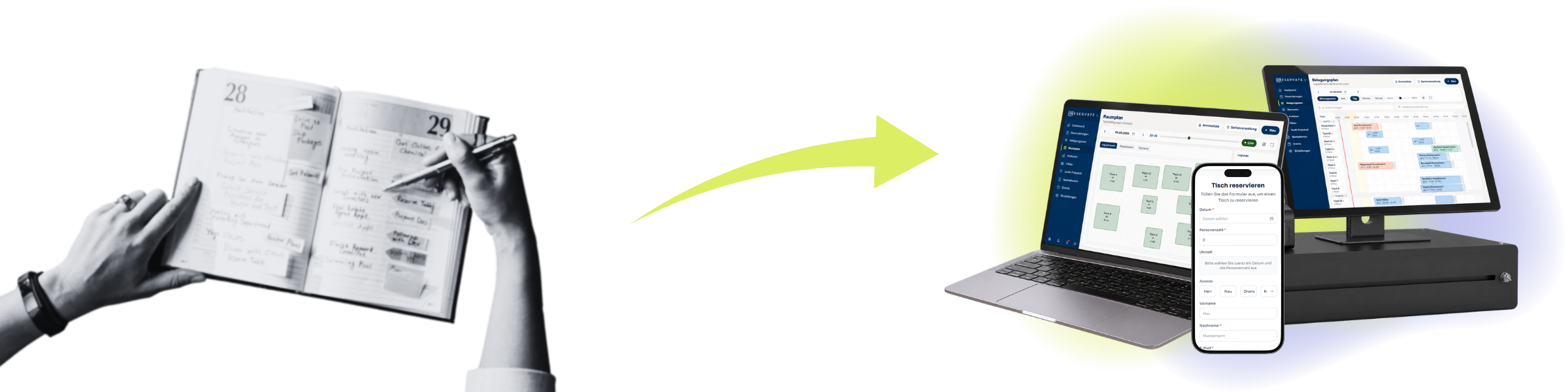 Vom analogen Reservierungsbuch zum digitalen Reservate-System auf Laptop, Tablet, Smartphone und Kassensystem